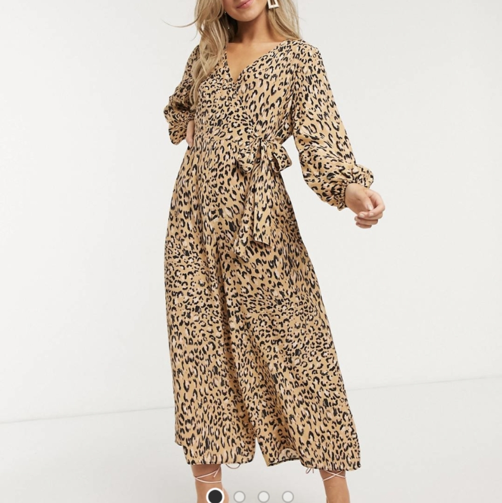 ASOS Design Wrap Tie Jumpsuit, Leopard